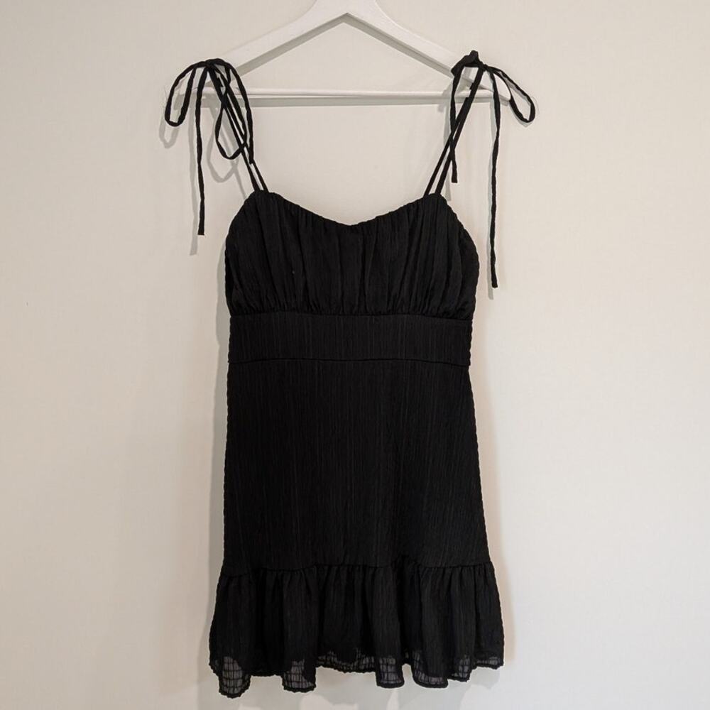 Black Smock Mini Babydoll Dress Ruffle Hem (L) Whimsigoth Y2K Goth Whitchy Fairy